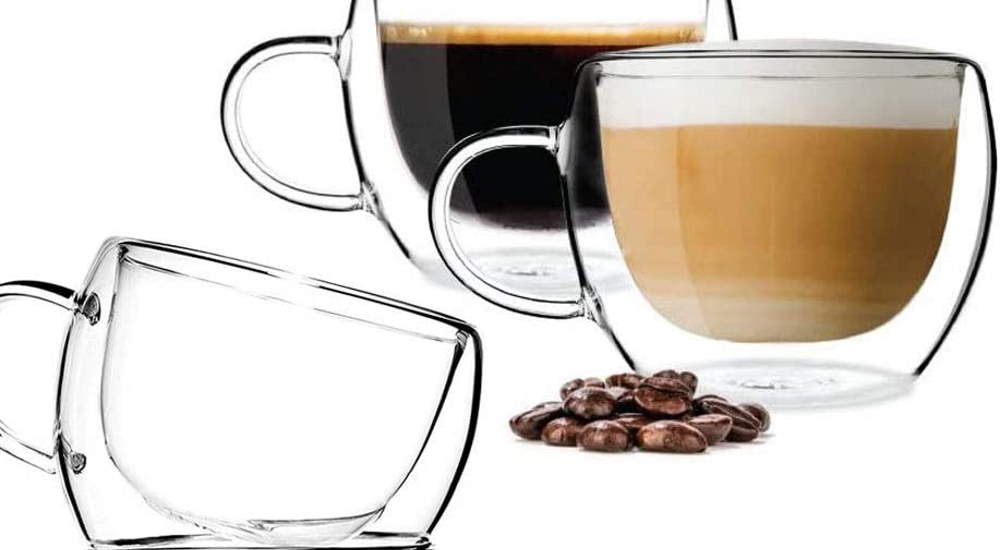 double wall insulated glass set mugs for coffee and desserts